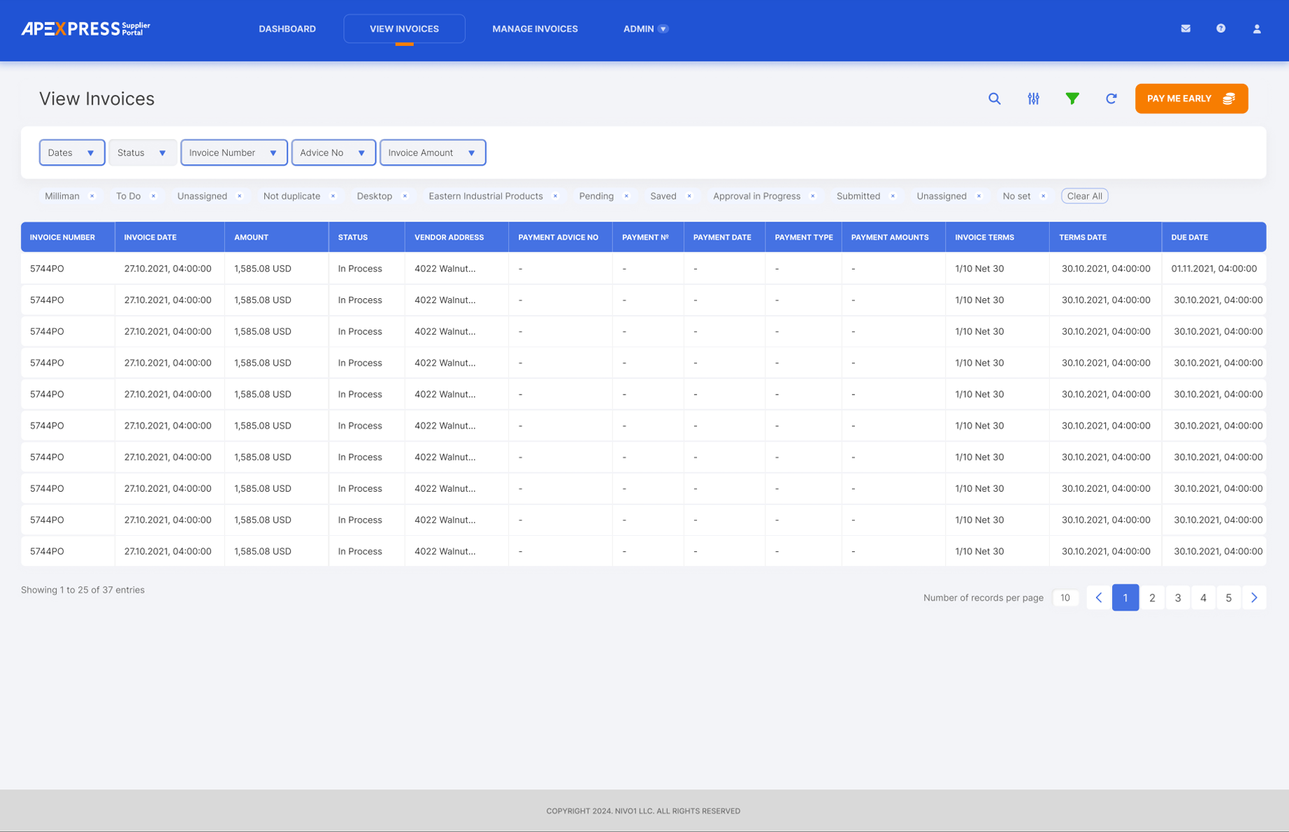AP Express supplier portal screen
